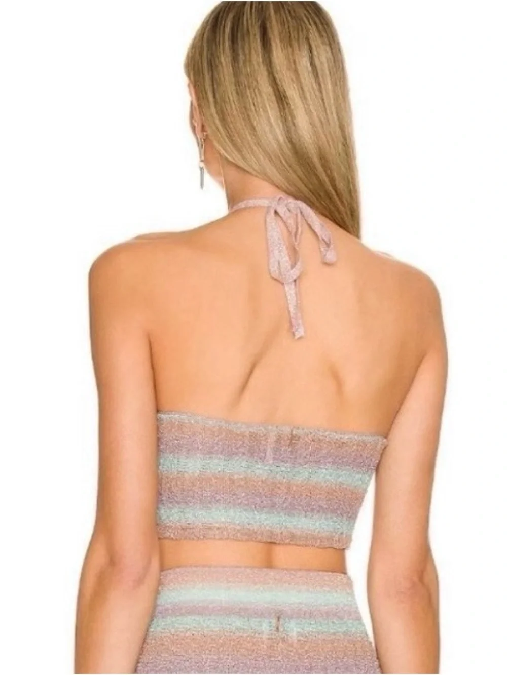 Misa Los Angeles Blanca Shimmer Knit Halter Top Size Medium Blue Combo $178 - Picture 3 of 16